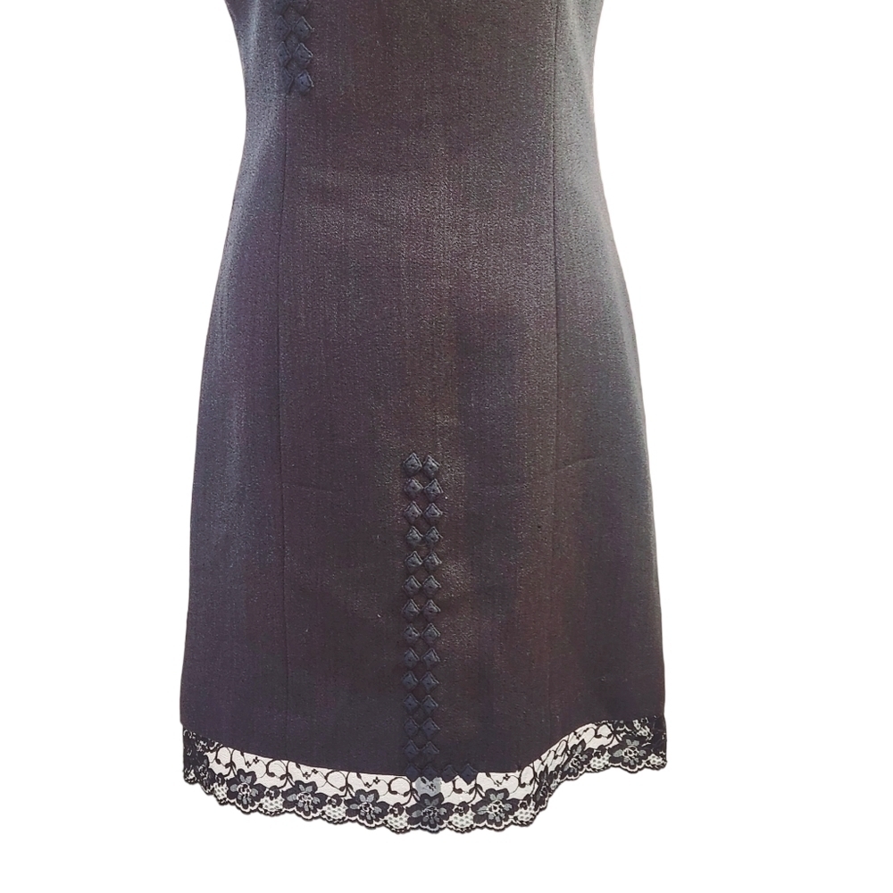 Paradiso Black Skater Style Dress Navy Blue X-Stitch With Lace peek-a-boo Sz: 2 - Picture 4 of 15
